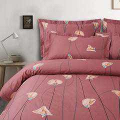 Malako Royale XL Red Botanic 100% Cotton King Size Bed Sheet/Bedding Set - MALAKO