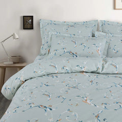 Malako Royale XL Sage Green Botanic 100% Cotton King Size Bed Sheet/Bedding Set - MALAKO