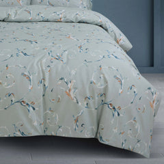 Malako Royale XL Sage Green Botanic 100% Cotton King Size Bed Sheet/Bedding Set - MALAKO