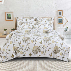 Malako Royale XL White Botanic 100% Cotton King Size Bed Sheet/Bedding Set - MALAKO