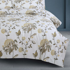 Malako Royale XL White Botanic 100% Cotton King Size Bed Sheet/Bedding Set - MALAKO