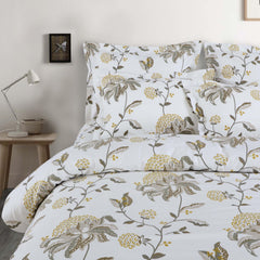 Malako Royale XL White Botanic 100% Cotton King Size Bed Sheet/Bedding Set - MALAKO