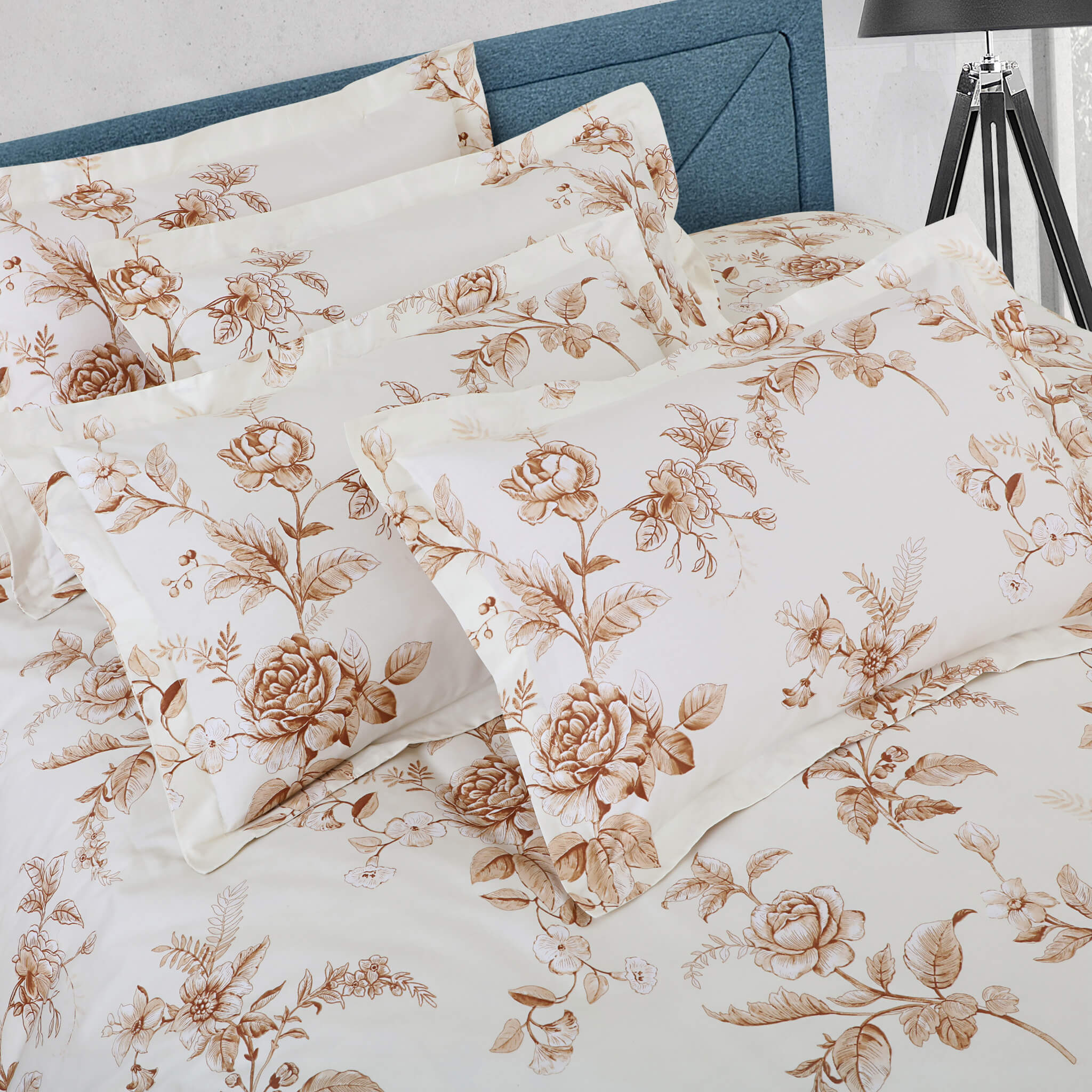 Malako Royale XL White Botanic 100% Cotton King Size Bed Sheet/Bedding Set - MALAKO