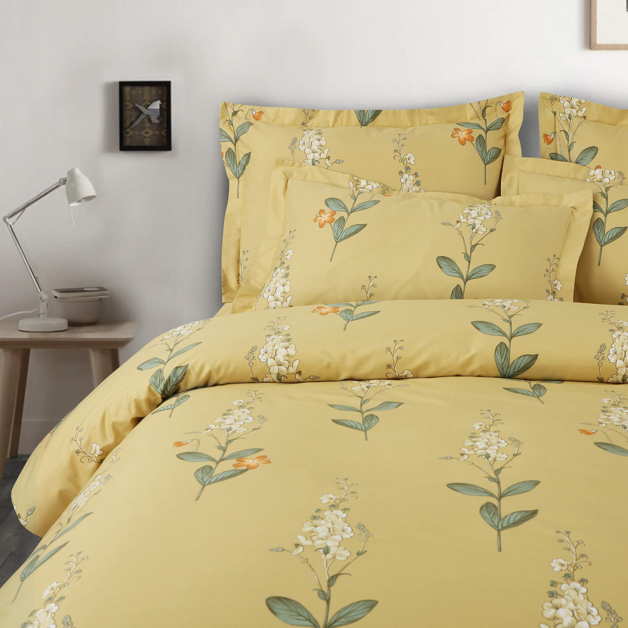 Malako Royale XL Yellow Botanic King Size 100% Cotton Bedsheet/Bedding Set - MALAKO