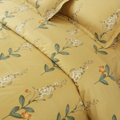 Malako Royale XL Yellow Botanic King Size 100% Cotton Bedsheet/Bedding Set - MALAKO