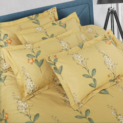 Malako Royale XL Yellow Botanic King Size 100% Cotton Bedsheet/Bedding Set - MALAKO