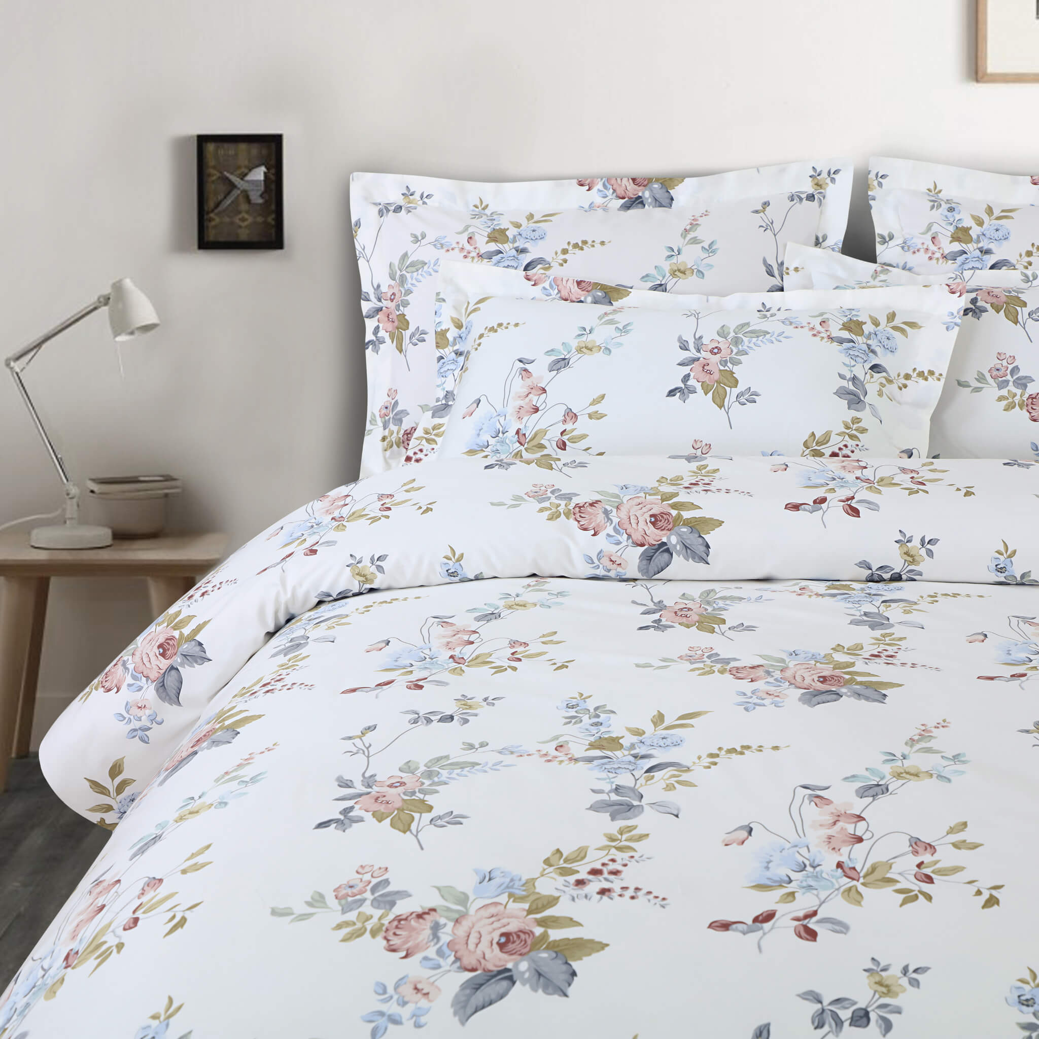 Malako Sion 500 TC 100% Cotton White Floral King Size Bedding - MALAKO