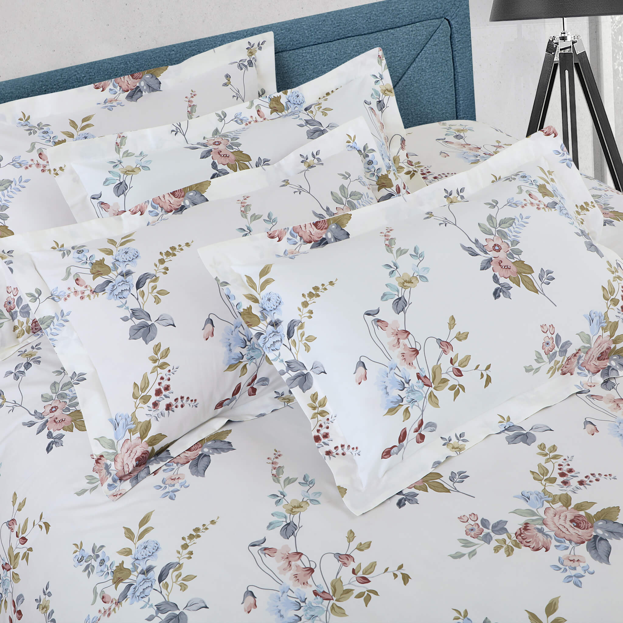 Malako Sion 500 TC 100% Cotton White Floral King Size Bedding - MALAKO