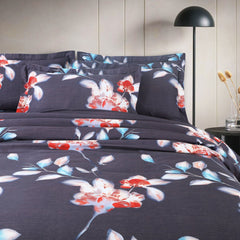 Malako Sion 500TC Egyptian Cotton Deep Grey Botanic Bed Sheet/Comforter Set - MALAKO