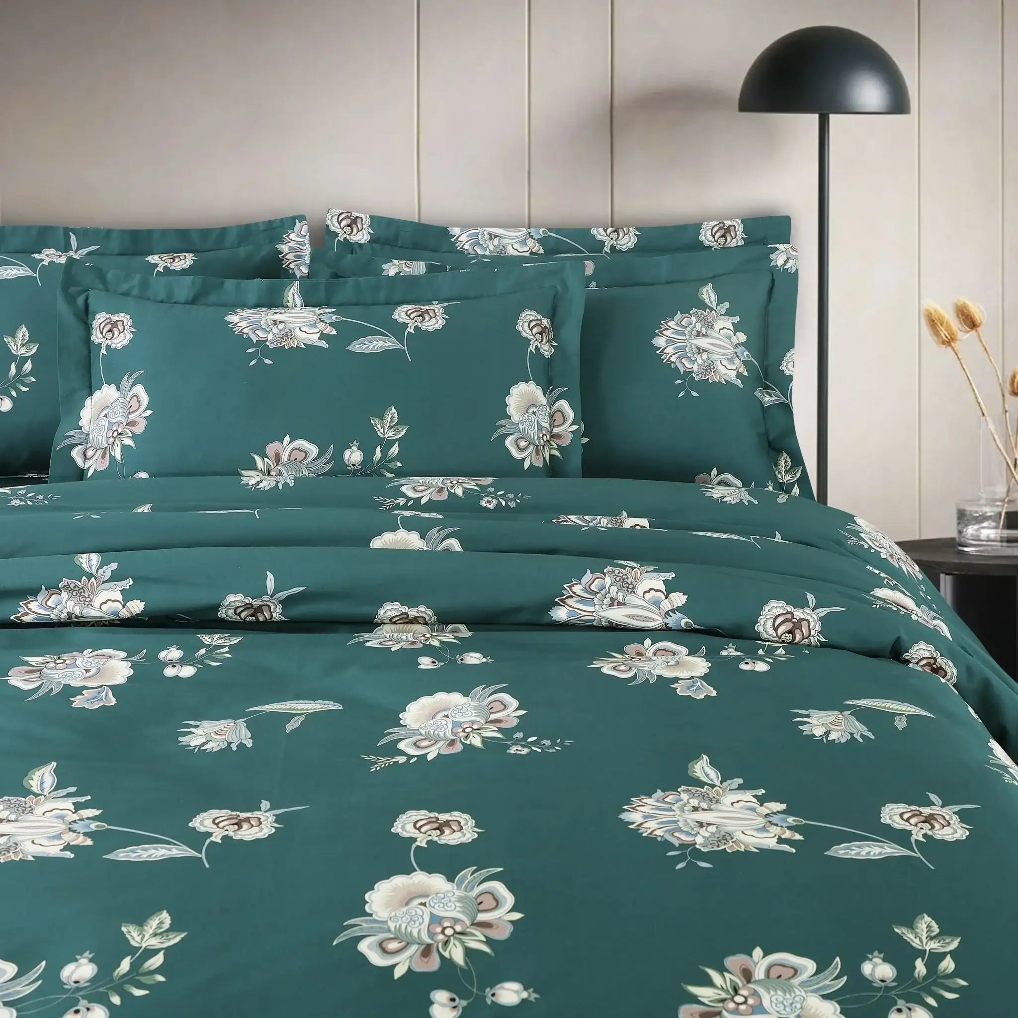 Malako Sion 500TC Egyptian Cotton Green Botanic Bed Sheet/Comforter Set - MALAKO