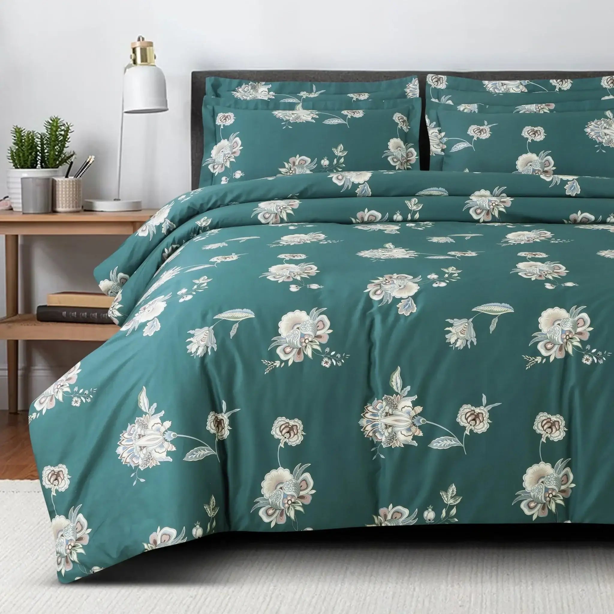 Malako Sion 500TC Egyptian Cotton Green Botanic Bed Sheet/Comforter Set - MALAKO