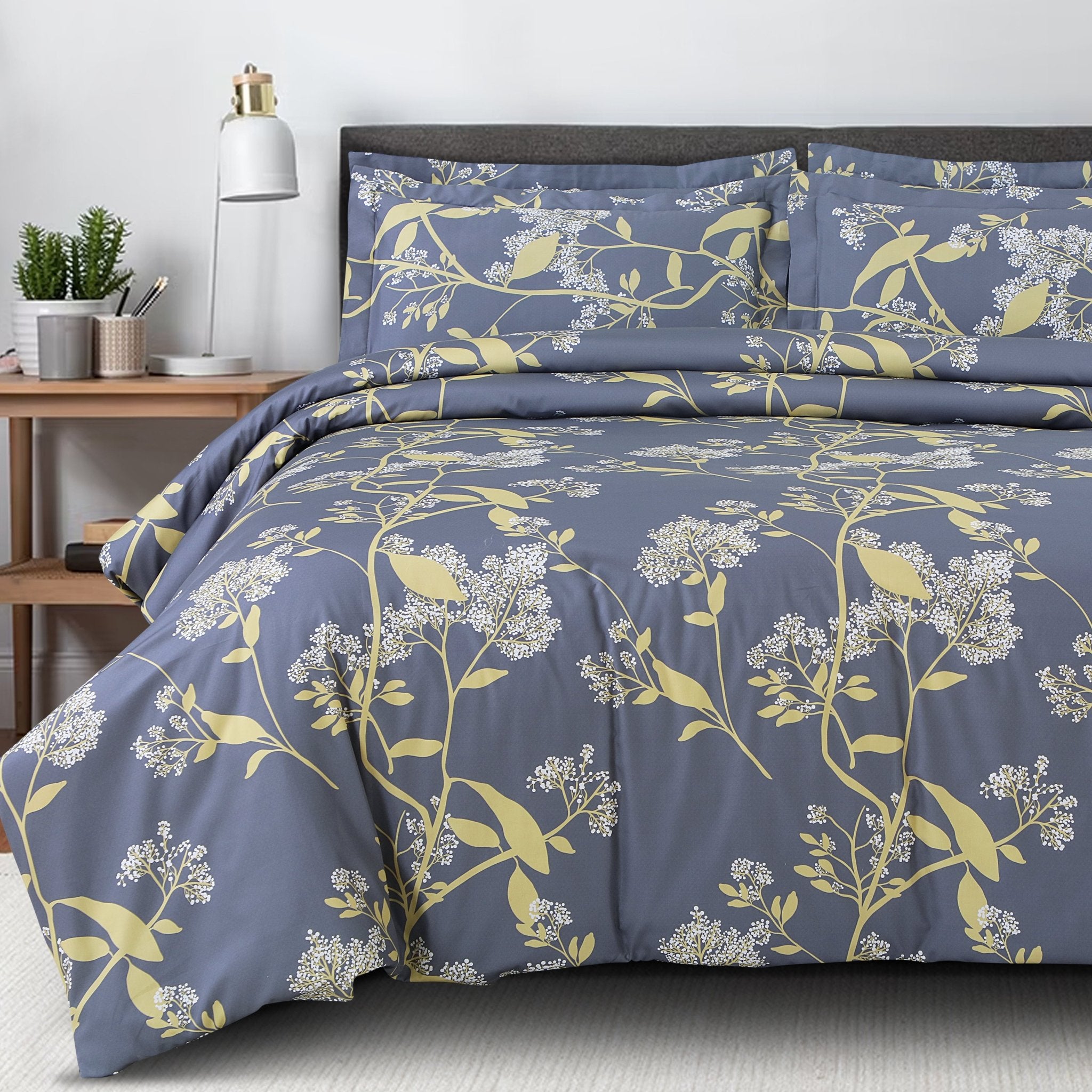 Malako Sion 500TC Egyptian Cotton Grey & Yellow Botanic Bedding - MALAKO