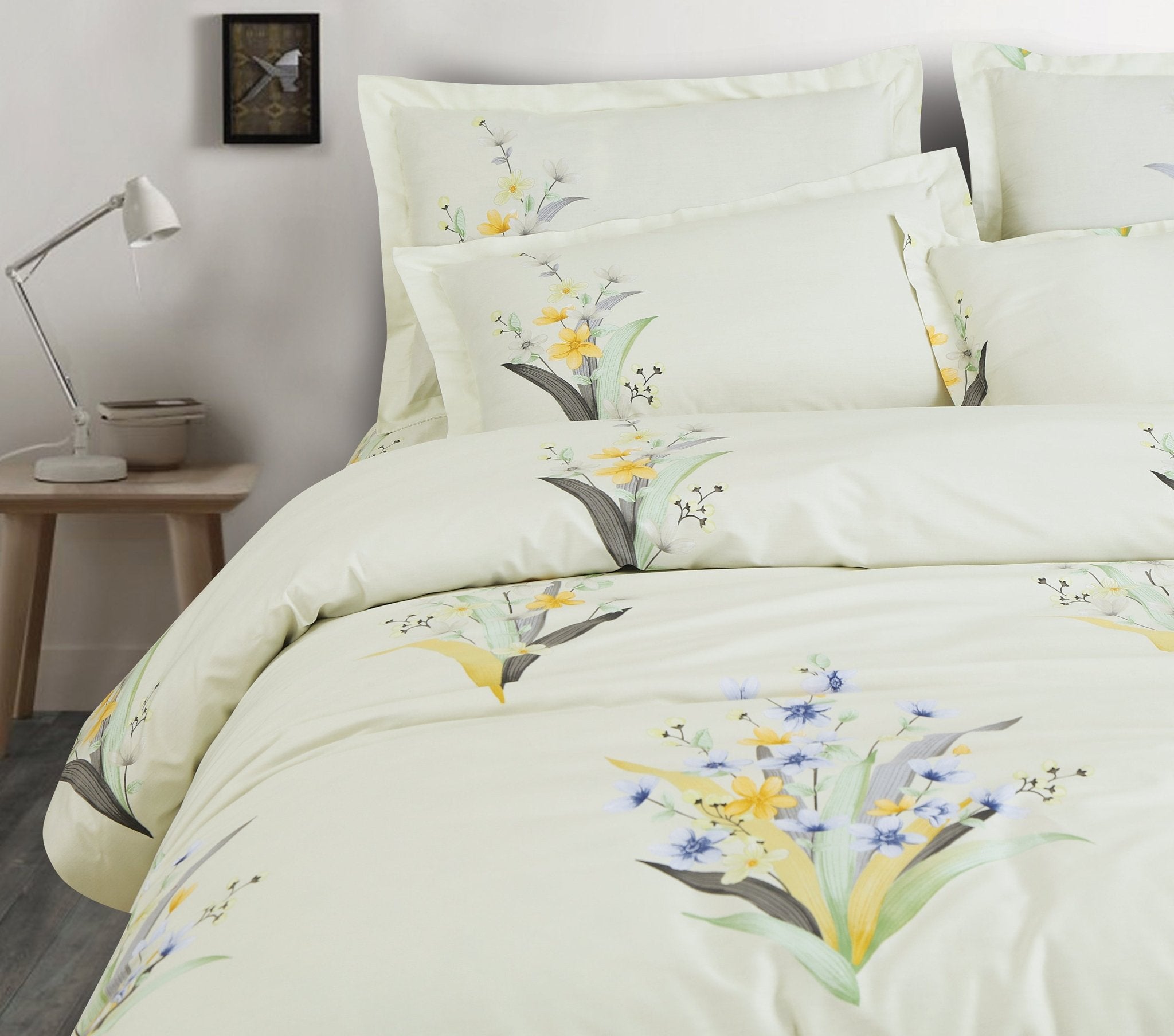 Malako Sion 500TC Egyptian Cotton Tea Green Botanic Bed Sheet/Comforter Set - MALAKO