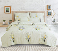 Malako Sion 500TC Egyptian Cotton Tea Green Botanic Bed Sheet/Comforter Set - MALAKO