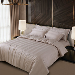 Malako Turin Jacquard Beige Stripes 450 TC 100% Cotton King Size 6 Piece Comforter Set - MALAKO