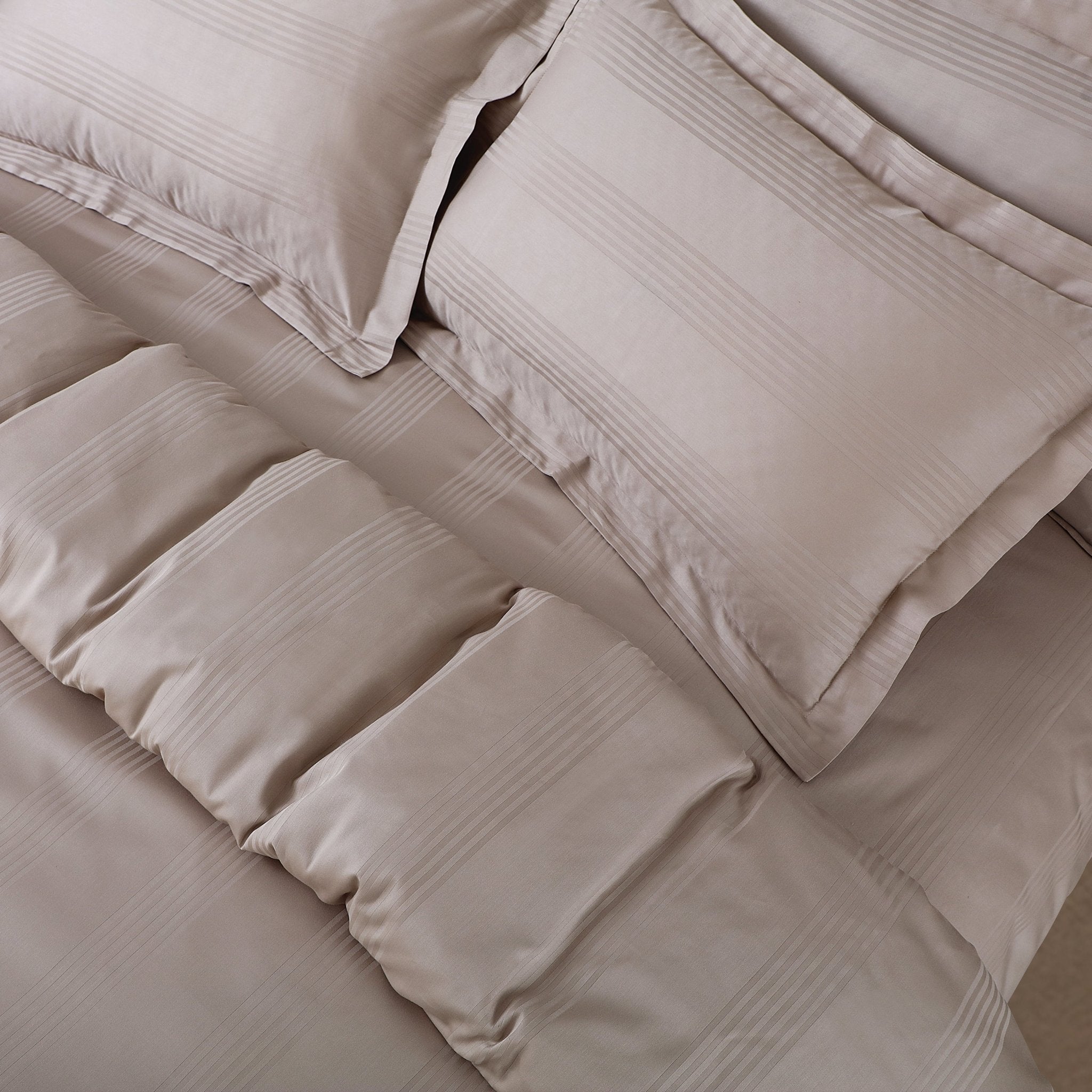 Malako Turin Jacquard Beige Stripes 450 TC 100% Cotton King Size 7 Piece Duvet Cover Set - MALAKO