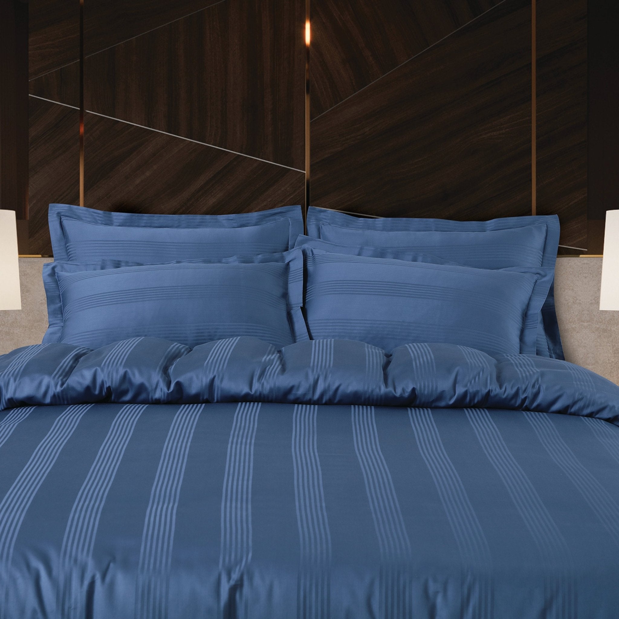 Malako Turin Jacquard Blue Stripes 450 TC 100% Cotton Double Bed Duvet Cover - MALAKO