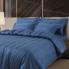 Malako Turin Jacquard Blue Stripes 450 TC 100% Cotton Double Bed Duvet Cover - MALAKO