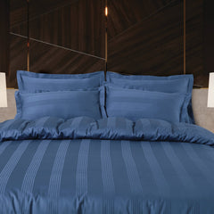 Malako Turin Jacquard Blue Stripes 450 TC 100% Cotton King Size Bed Sheet - MALAKO