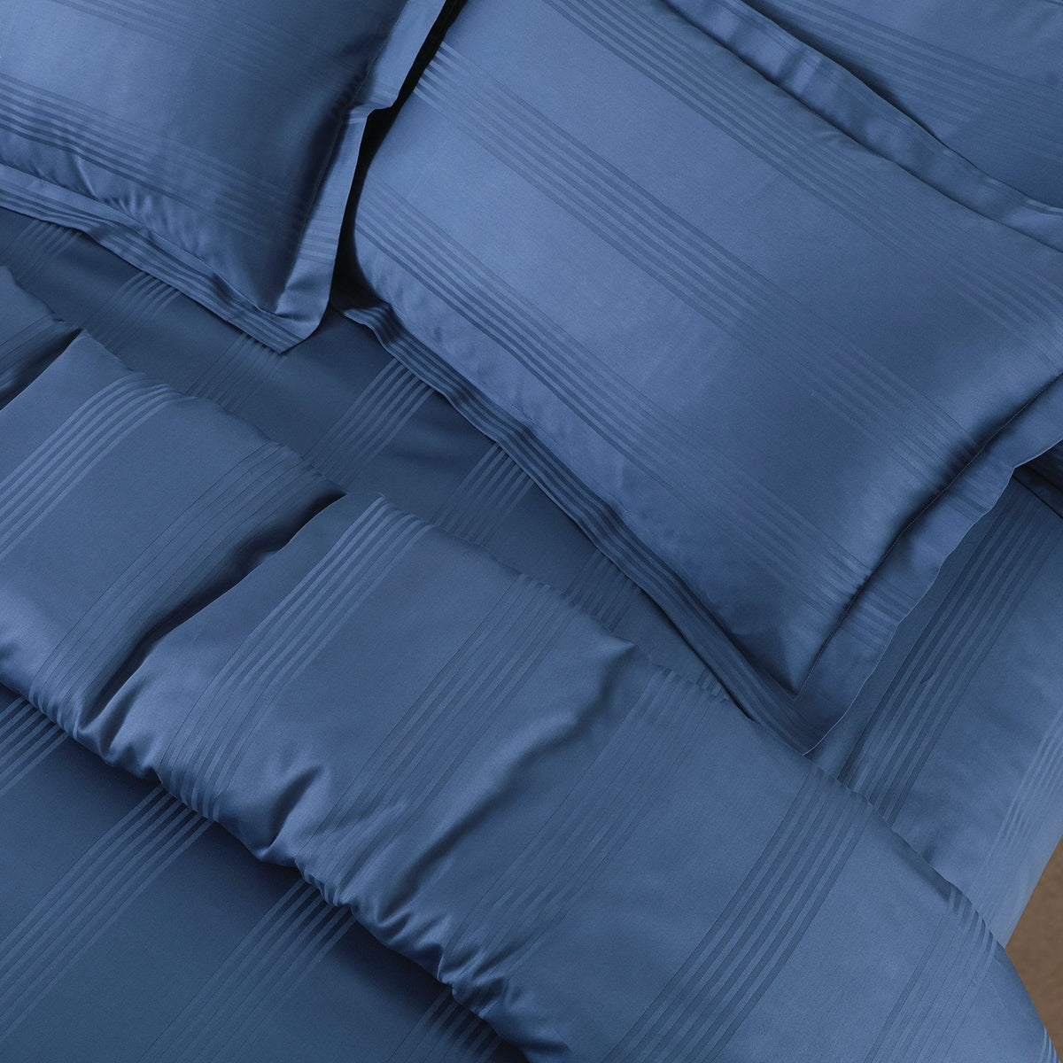 Malako Turin Jacquard Blue Stripes 450 TC 100% Cotton King Size Bedding 6 Piece Comforter Set - MALAKO