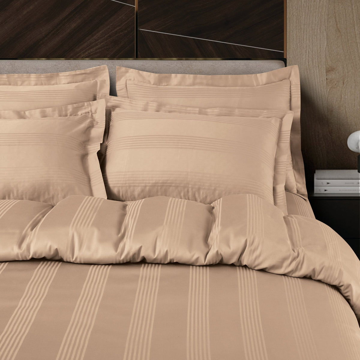 Malako Turin Jacquard Dark Fohn Stripes 450 TC 100% Cotton Double Bed Duvet Cover - MALAKO