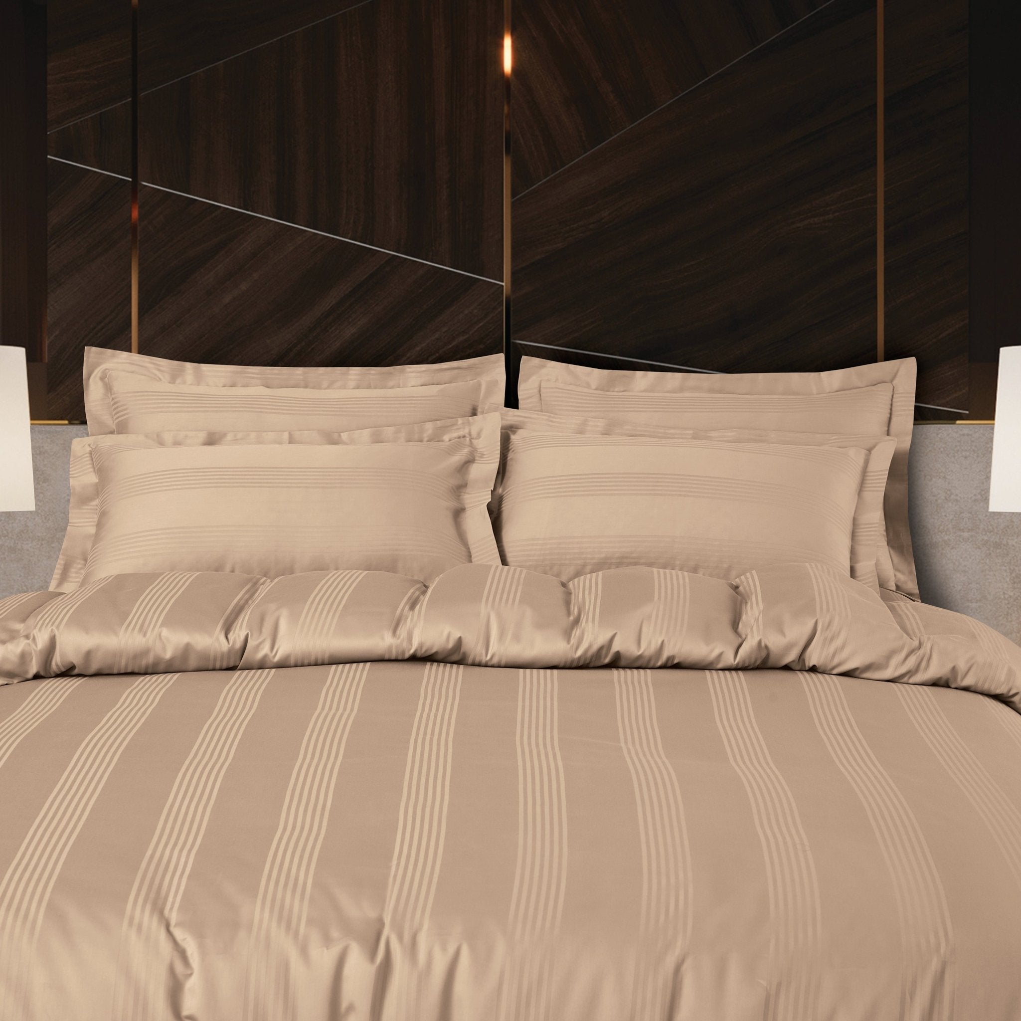 Malako Turin Jacquard Dark Fohn Stripes 450 TC 100% Cotton King Size Bed Sheet - MALAKO
