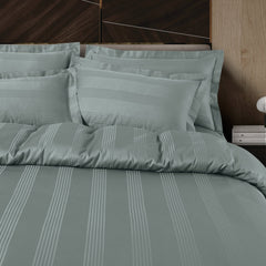 Malako Turin Jacquard Olive Green Stripes 450 TC 100% Cotton King Size 6 Piece Comforter Set - MALAKO