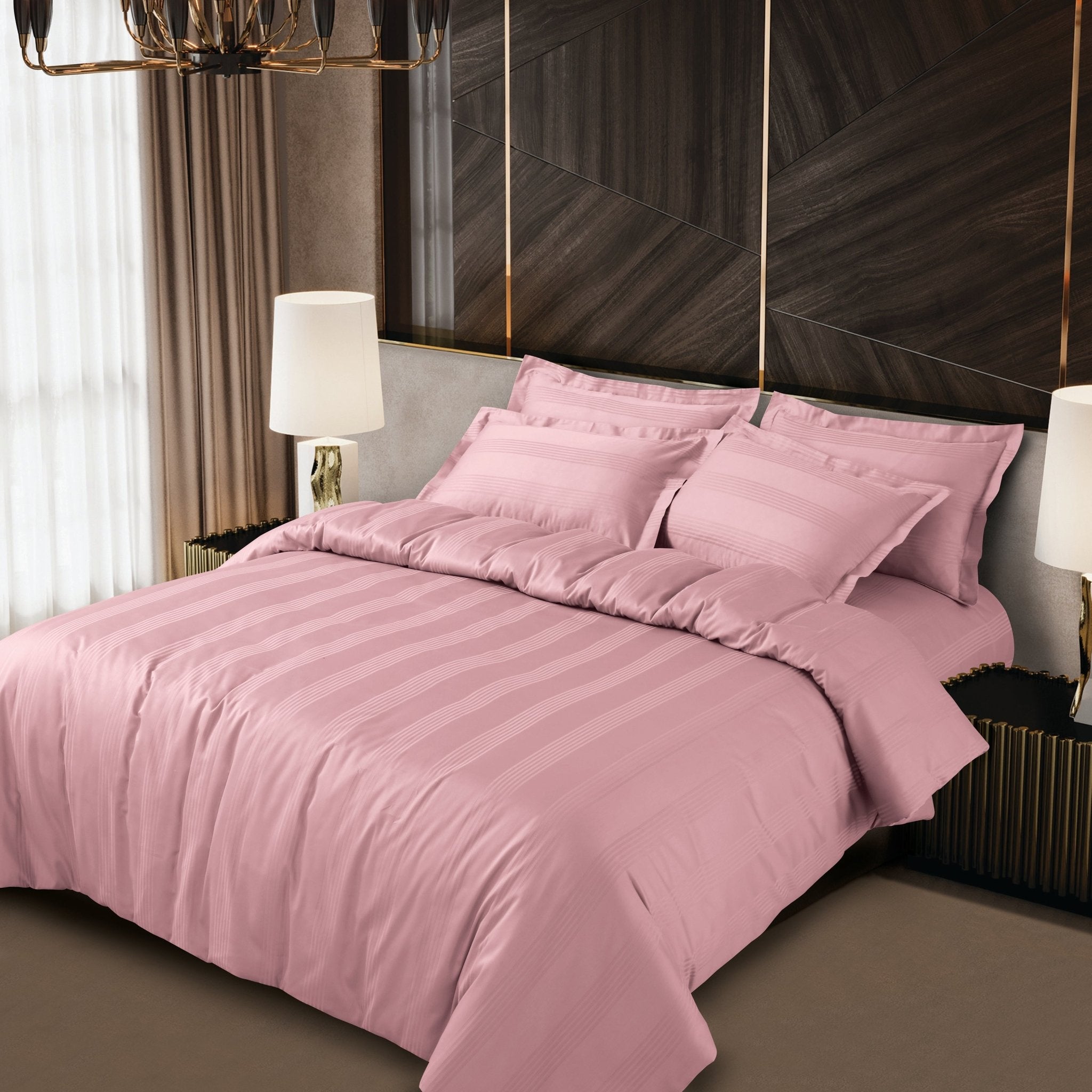 Malako Turin Jacquard Rose Pink Stripes 450 TC 100% Cotton Double Bed Duvet Cover - MALAKO