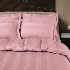 Malako Turin Jacquard Rose Pink Stripes 450 TC 100% Cotton Double Bed Duvet Cover - MALAKO