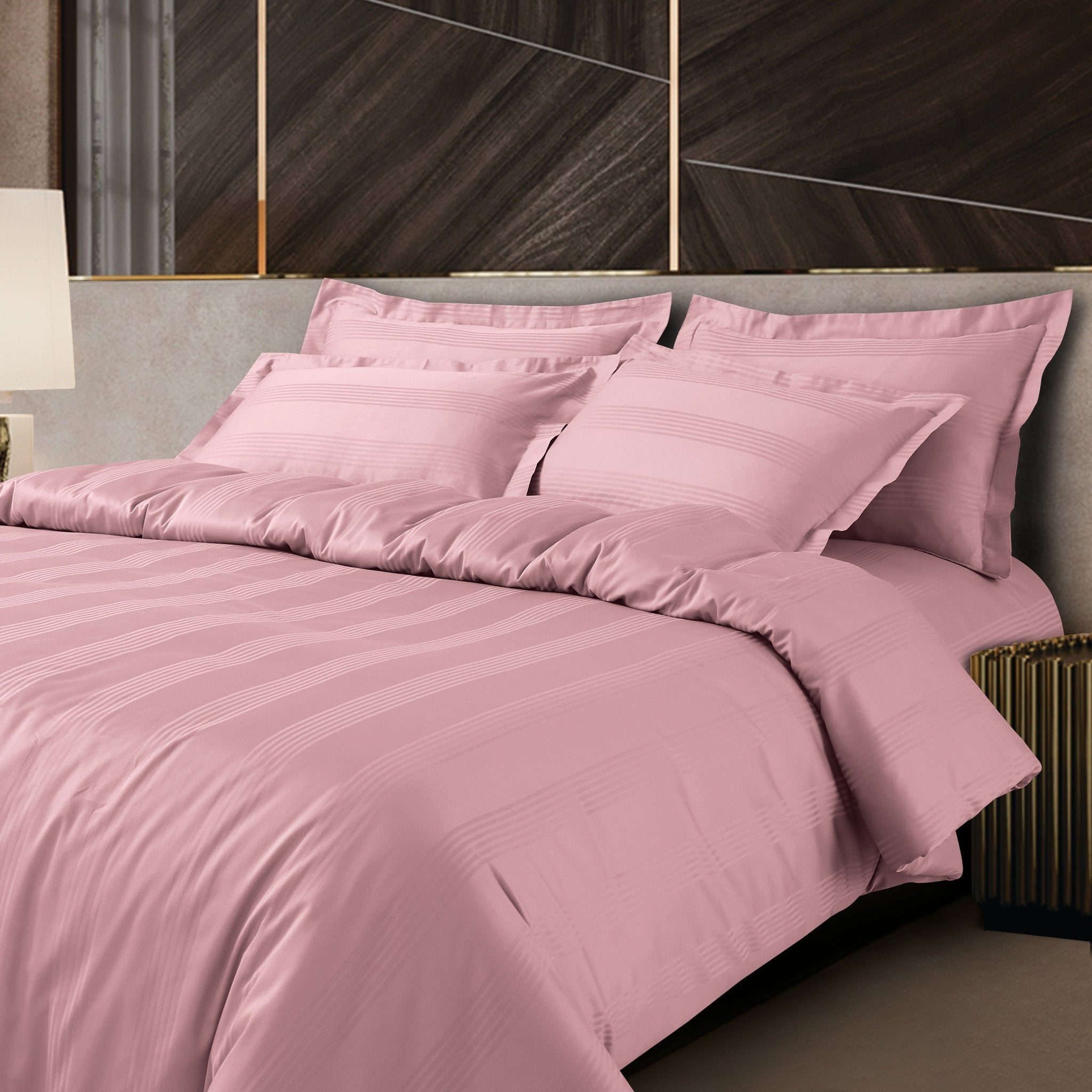 Malako Turin Jacquard Rose Pink Stripes 450 TC 100% Cotton King Size 6 Piece Comforter Set - MALAKO