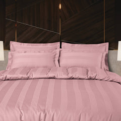 Malako Turin Jacquard Rose Pink Stripes 450 TC 100% Cotton King Size 6 Piece Comforter Set - MALAKO