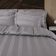 Malako Turin Jacquard Silver Grey Stripes 450 TC 100% Cotton King Size 6 Piece Comforter Set - MALAKO