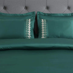 Malako Vibrant Embroidery 500 TC Green King Size 100% Cotton Bed Sheet With 2 Embroidered Pillow Covers - MALAKO