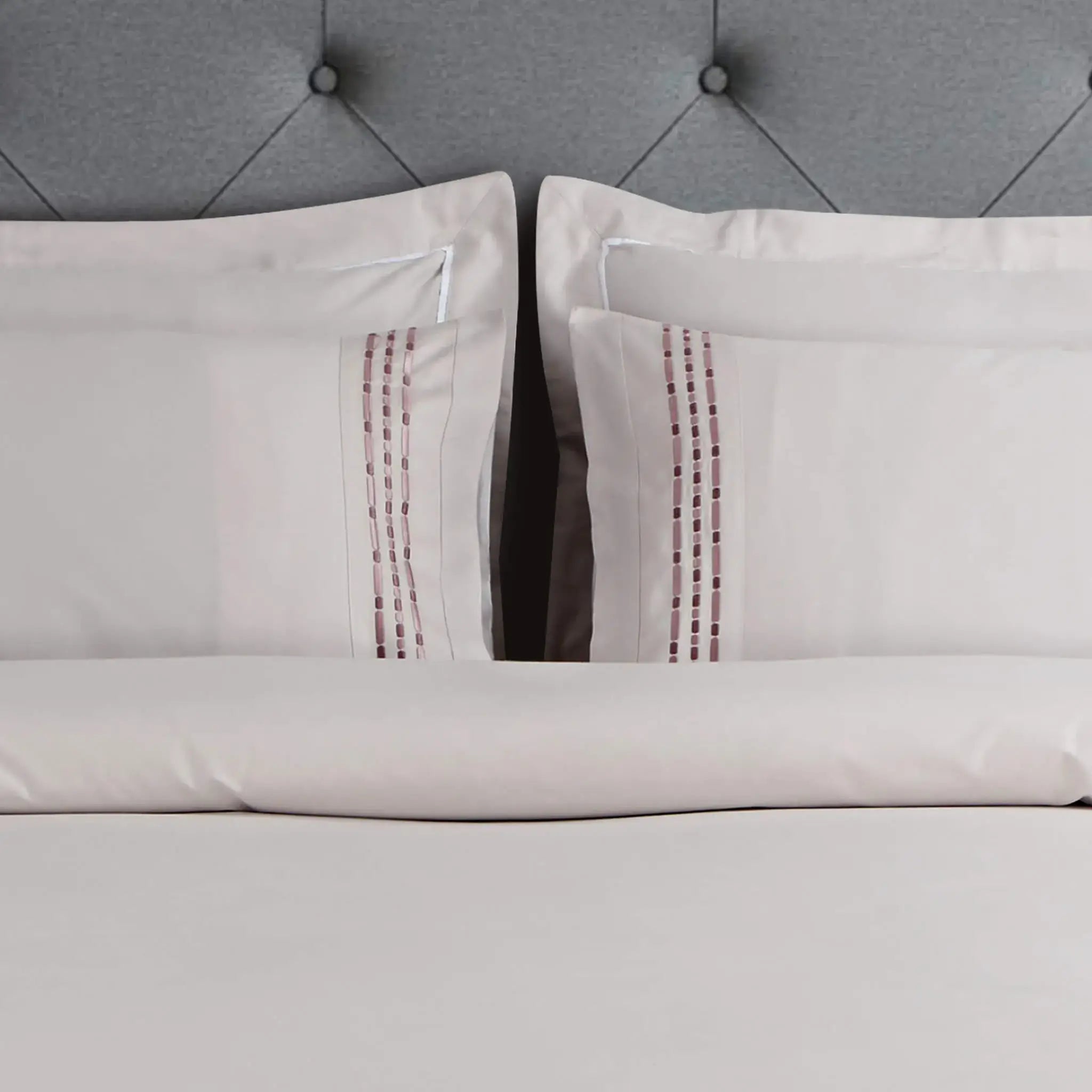 Malako Vibrant Embroidery 500 TC Light Almond Cream King Size 100% Cotton Bed Sheet With 2 Embroidered Pillow Covers - MALAKO