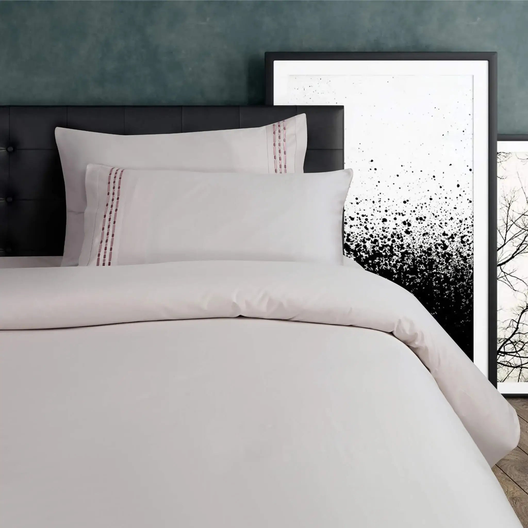 Malako Vibrant Embroidery 500 TC Light Almond Cream King Size 100% Cotton Bed Sheet With 2 Embroidered Pillow Covers - MALAKO
