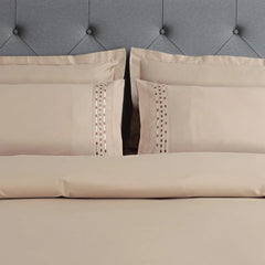 Malako Vibrant Embroidery 500 TC Sand Beige King Size 100% Cotton Bed Sheet With 2 Embroidered Pillow Covers - MALAKO