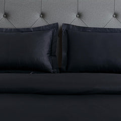 Malako Vibrant Solid Black 500 TC King Size 100% Cotton Bed Sheet With 2 Plain Pillow Covers - MALAKO