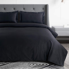 Malako Vibrant Solid Black 500 TC King Size 100% Cotton Bed Sheet With 2 Plain Pillow Covers - MALAKO