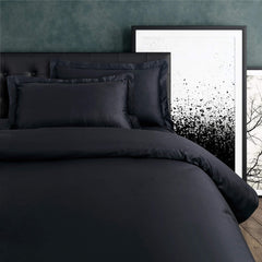 Malako Vibrant Solid Black 500 TC King Size 100% Cotton Bed Sheet With 2 Plain Pillow Covers - MALAKO