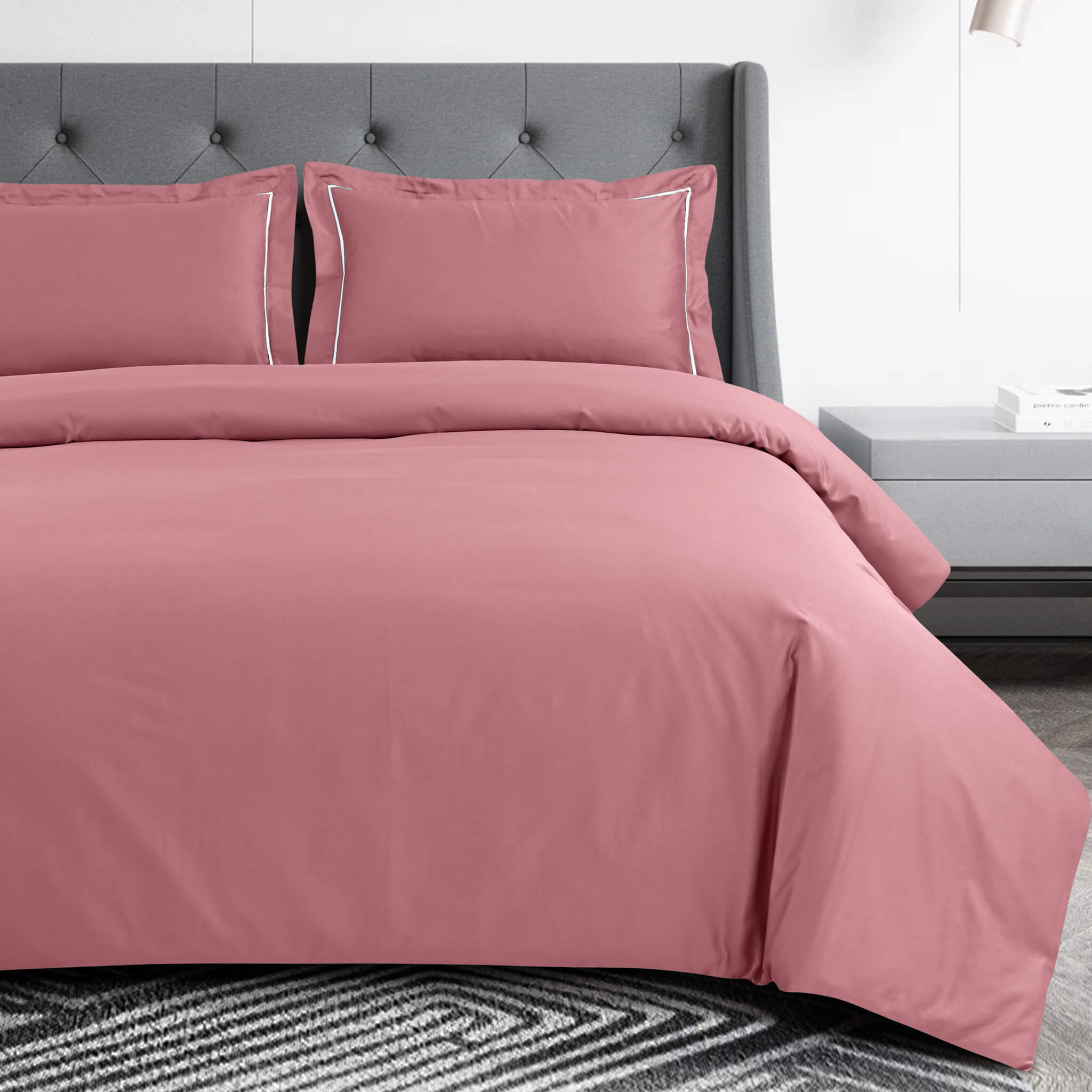 Malako Vibrant Solid Rose Pink 500 TC King Size 100% Cotton Bed Sheet With 2 Plain Pillow Covers - MALAKO