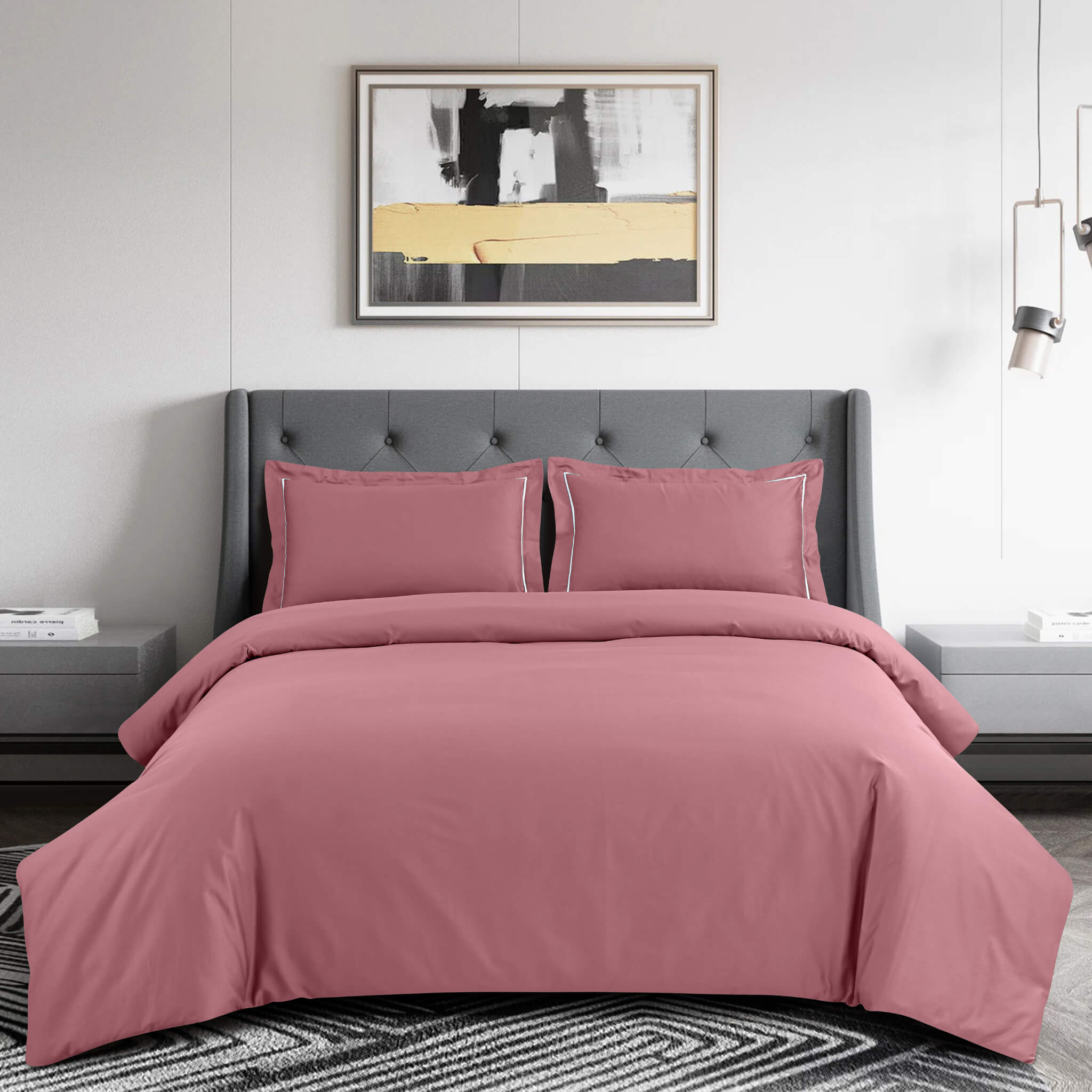 Malako Vibrant Solid Rose Pink 500 TC King Size 100% Cotton Bed Sheet With 2 Plain Pillow Covers - MALAKO