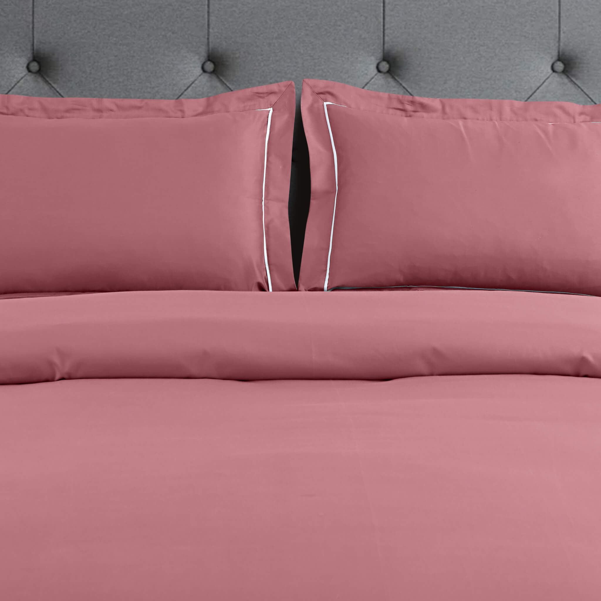 Malako Vibrant Solid Rose Pink 500 TC King Size 100% Cotton Bed Sheet With 2 Plain Pillow Covers - MALAKO