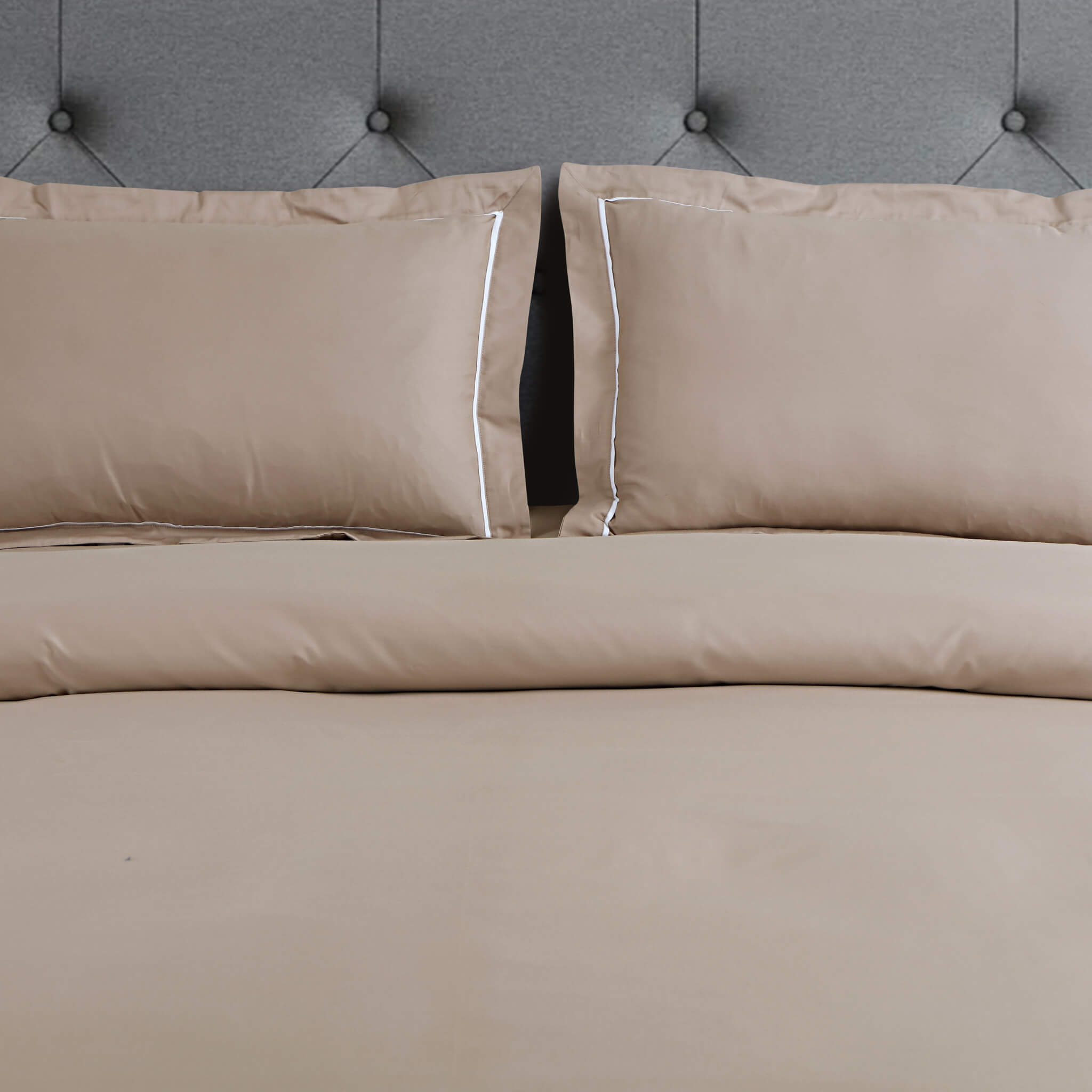 Malako Vibrant Solid Taupe Brown 500 TC King Size 100% Cotton Bed Sheet With 2 Plain Pillow Covers - MALAKO
