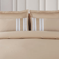 Malako Vivid Beige Embroidered 500 TC 100% Cotton King Size Bed Sheet with 4 Pillow Covers - MALAKO