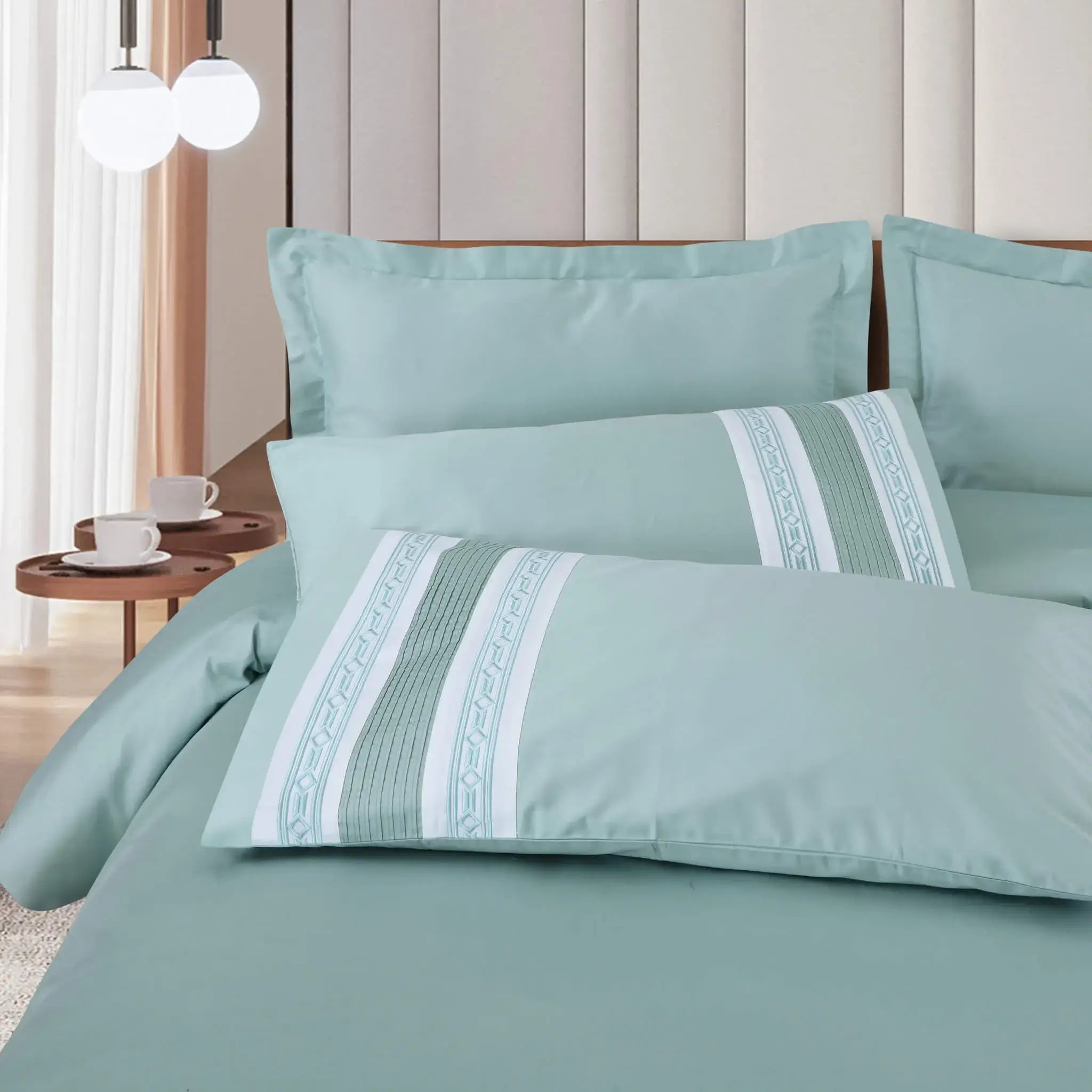 Malako Vivid Embroidered 500 TC Mint Green King Size 100% Cotton Pintex Bed Sheet - MALAKO