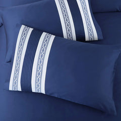 Malako Vivid Embroidered Cobalt Blue 500 TC 100% Cotton King Size Pintex 5 Piece Duvet Cover Set - MALAKO