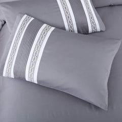 Malako Vivid Embroidered Grey 500 TC 100% Cotton King Size Pintex 5 Piece Duvet Cover Set - MALAKO