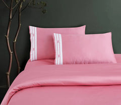 Malako Vivid Embroidered Pink 500 TC 100% Cotton King Size 5 Piece Duvet Cover Set - MALAKO