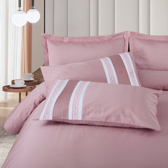 Malako Vivid Pink Rose Embroidered 500 TC 100% Cotton King Size Bed Sheet with 4 Pillow Covers - MALAKO