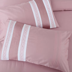 Malako Vivid Pink Rose Embroidered 500 TC 100% Cotton King Size Bed Sheet with 4 Pillow Covers - MALAKO